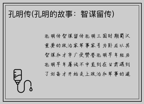 孔明传(孔明的故事：智谋留传)